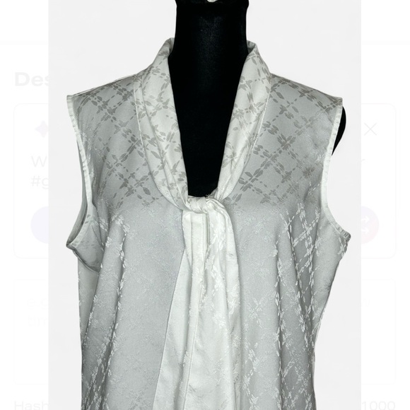 CALVIN KLEIN Textured White Sleeveless Blouse G, W/Tie Detail. Exelent Condit. - Picture 2 of 8
